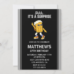 Funny 27th birthday invitation Beer Surprise Party