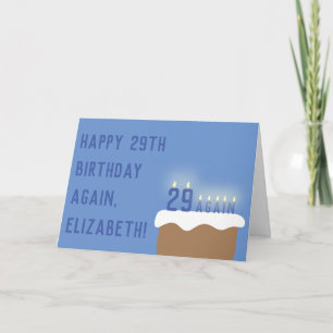 Funny 29 Again Birthday Cake Candles Blue Card