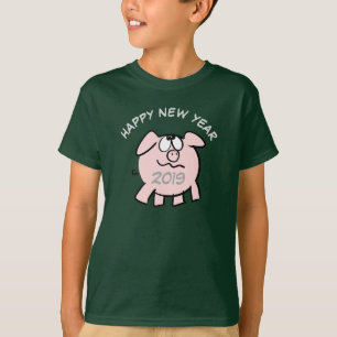 Funny 2 Cartoon Illustration Pig  Year 2019 Kids T T-Shirt