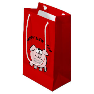 Funny 2 Cartoon Pig Year 2019 Small Gift Bag
