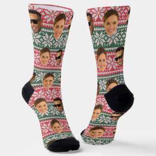 Funny 2 Face Red Green Pattern Custom Christmas Socks