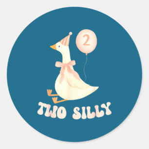Funny 2nd Birthday Two Silly Goose 2 Year Old Birt Classic Round Sticker