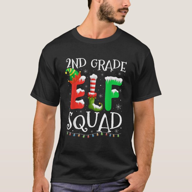 Funny 2nd Grade Elf Squad Teacher Student Christma T-Shirt (Front)