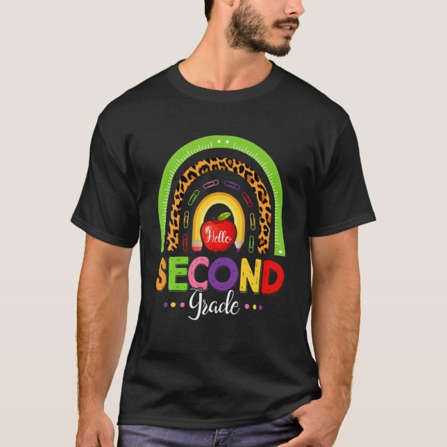 Funny 2Nd Grade Leopard Rainbow Hello Back To Scho T-Shirt (Front)