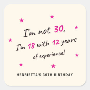 Funny 30th Birthday Humour Pink Star Sticker