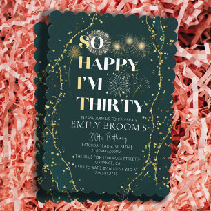 Funny 30th Birthday Invitation Sparkly Emerald