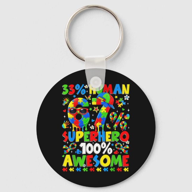 Funny 33 Human 67 Superhero Autism Awareness Men Key Ring (Front)