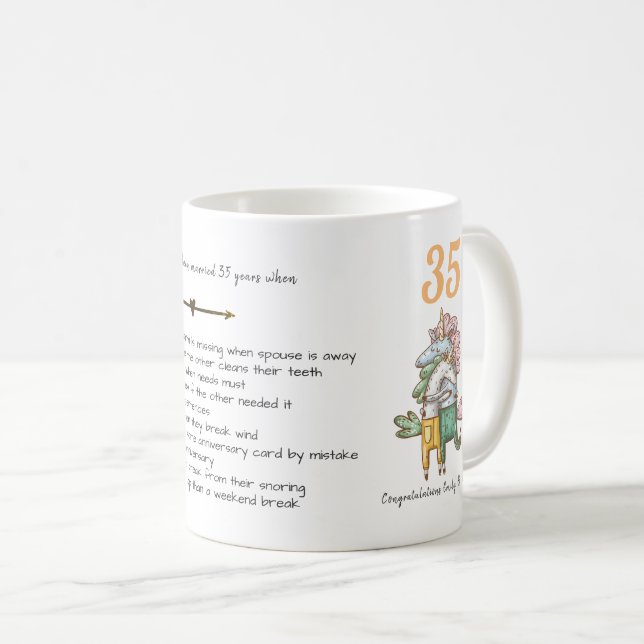 FUNNY 35th Wedding Anniversary Unicorns Customised Coffee Mug (Front Right)
