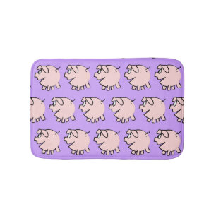 Funny 3 Cartoon Illustration Pig Choose Color Bath Mat