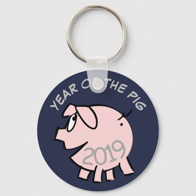 Funny 3 Cartoon Illustration Pig  Year 2019 R KeyC Key Ring (Front)