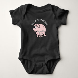 Funny 3 Cartoon Illustration Pink Pig  2019 Baby B Bodysuit