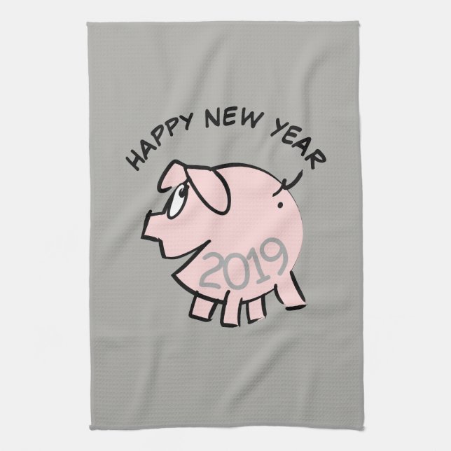 Funny 3 Cartoon Pig Year 2019 Kitchen Towel (Vertical)
