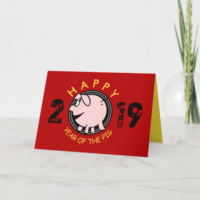 Funny 3 Cartoon Pig Year custom 2019 greeting Holiday Card (Front)