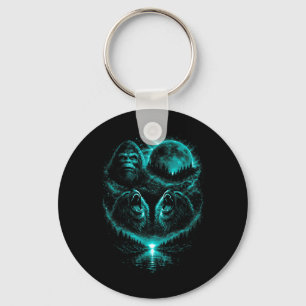 Funny 3 Howling Bigfoot At The Forest ICY Blue Key Ring