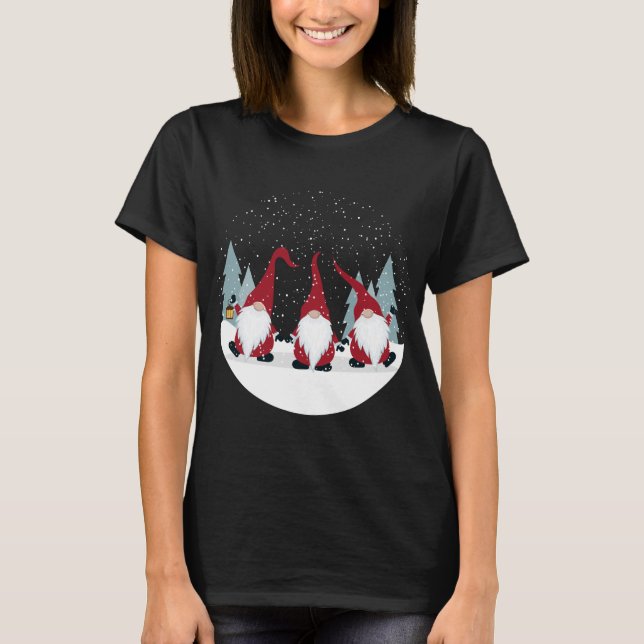 Funny 3 Nordic Gnomes Winter Christmas Swedish Cut T-Shirt (Front)