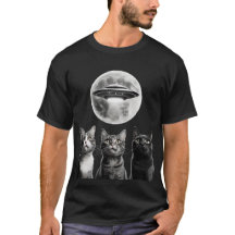 Funny 3 Scared Cats Moon UFO Alien Earth Invasion