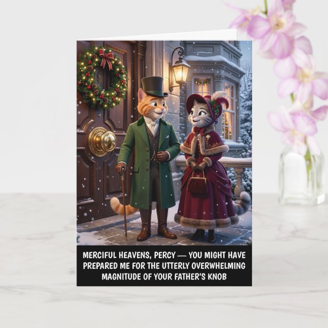 Funny 3D Anthropomorphic Victorian Cats Christmas Card (Orchid)