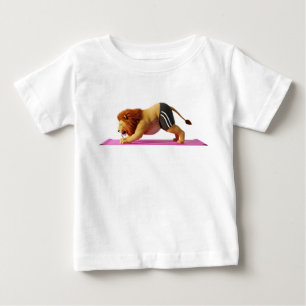 Funny 3D Cartoon Lion Practicing Yoga on a Pink Ma Baby T-Shirt