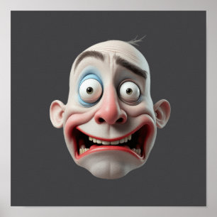 Funny 3D Cartoon Monster Expressive Face Art Poste Poster