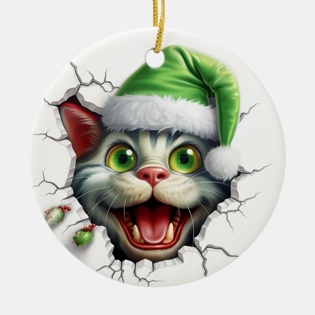 Funny 3d Cat Ceramic Tree Decoration (Front)