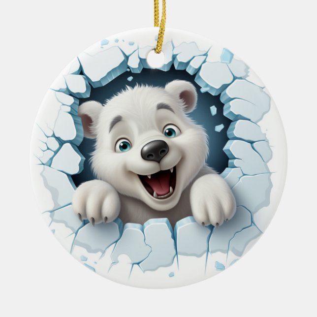 Funny 3D Ice Bear Christmas Ceramic Tree Decoration (Front)