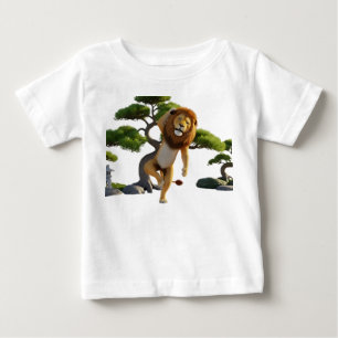 Funny 3D Lion Character Practicing Kung Fu in Zen Baby T-Shirt