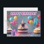 Funny 3D Pug Birthday Card | Cute Dog Party<br><div class="desc">Celebrate a special day with this stunning 3D pug birthday card! Featuring a hilarious pug popping out of a giant cake with balloons and confetti,  this unique and vibrant design is perfect for dog lovers. A must-have card that will make anyone smile!</div>