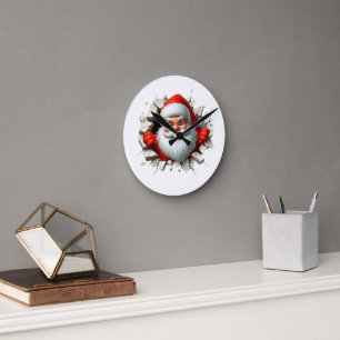 Funny 3D Santa Claus Christmas Holiday Design Round Clock