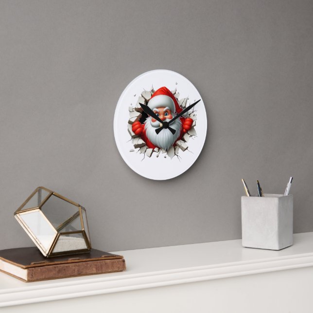 Funny 3D Santa Claus Christmas Holiday Design Round Clock (Office)