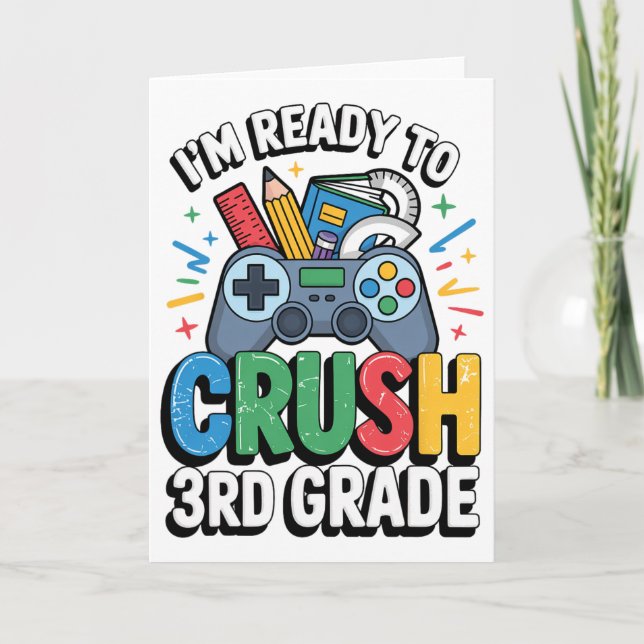 Funny 3rd Grade Gamer Boy First Day Of School Vide Card (Front)