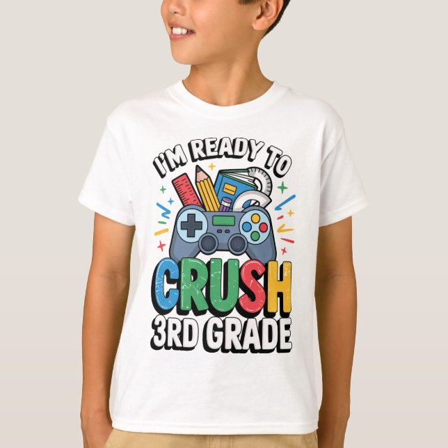 Funny 3rd Grade Gamer Boy First Day Of School Vide T-Shirt (Front)