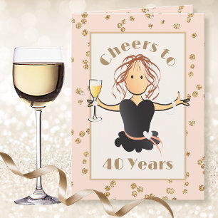 Funny 40th Birthday Cartoon Glitter Sparkle Girly  Card