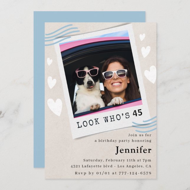 Funny 45th birthday invitations Photo Look who's  (Front/Back)