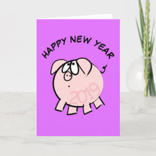 Funny 4 Cartoon Illustration Pig  Year 2019 Card