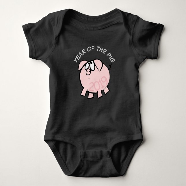 Funny 4 Cartoon Illustration Pink Pig custom Baby Bodysuit (Front)