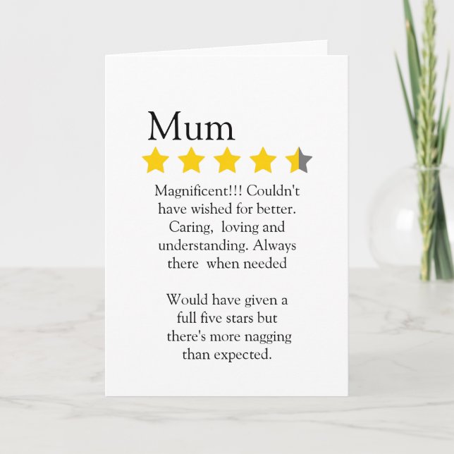 Funny, 4 star Mum rating and review, Card (Front)