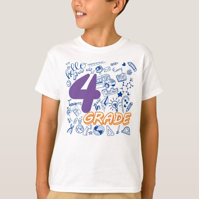 Funny 4th Grade Back to School Kids and Teacher  T-Shirt (Front)