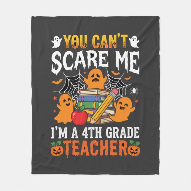 Funny 4th Grade Teacher Halloween Ghost Fleece Blanket (Front)