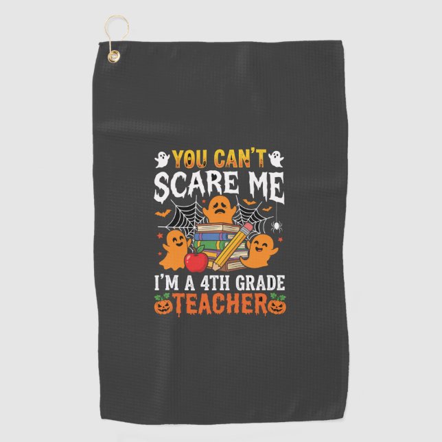 Funny 4th Grade Teacher Halloween Ghost Golf Towel (Front)