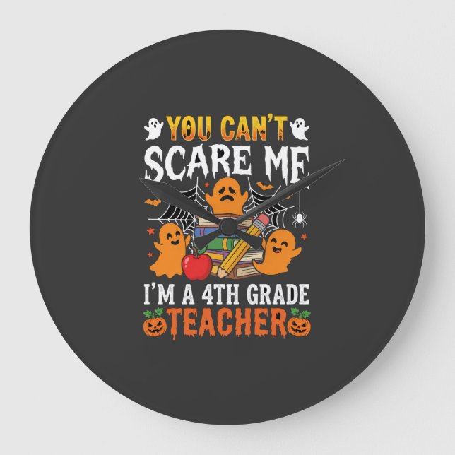 Funny 4th Grade Teacher Halloween Ghost Large Clock (Front)