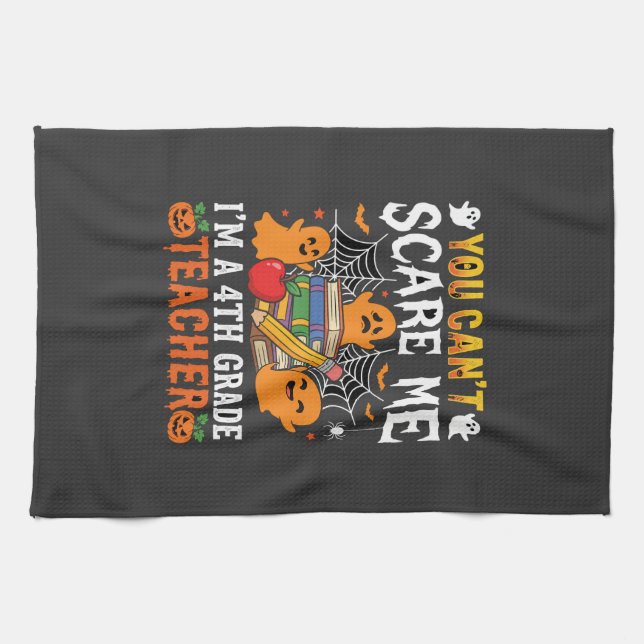 Funny 4th Grade Teacher Halloween Ghost Tea Towel (Horizontal)