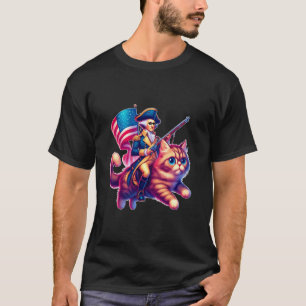 Funny 4th July George Washington Riding Cat Patrio T-Shirt