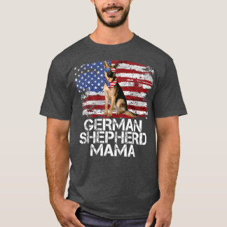 Funny 4th July German Shepherd MAMA AMERICAN FLAG  T-Shirt