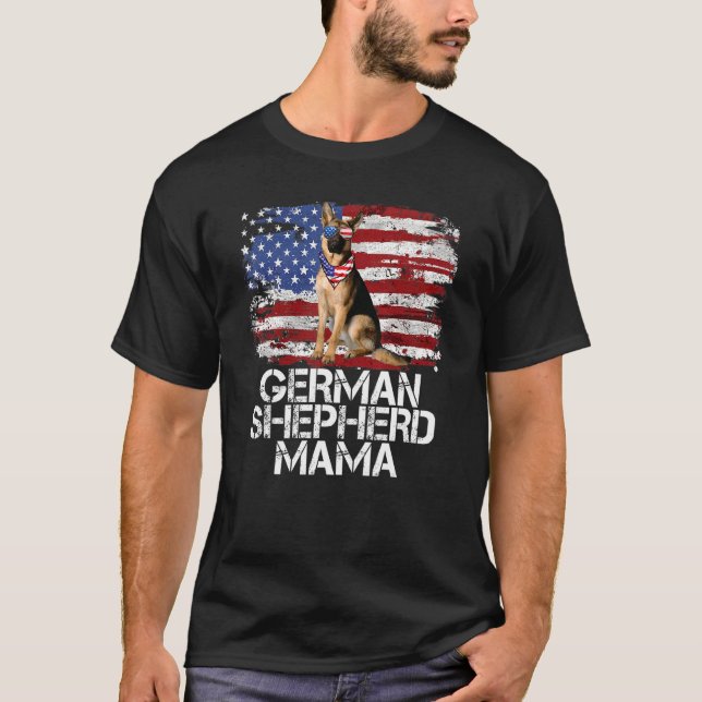 Funny 4th July German Shepherd Mama American Flag  T-Shirt (Front)