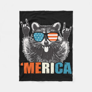 Funny 4th Of July America Party In The Usa Racoon Fleece Blanket