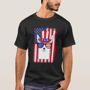 Funny 4th Of July American Flag Patriotic Llama Su T-Shirt