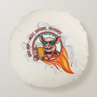 Funny 4th of July BBQ Pig Beer Mug | Grill Master Round Cushion