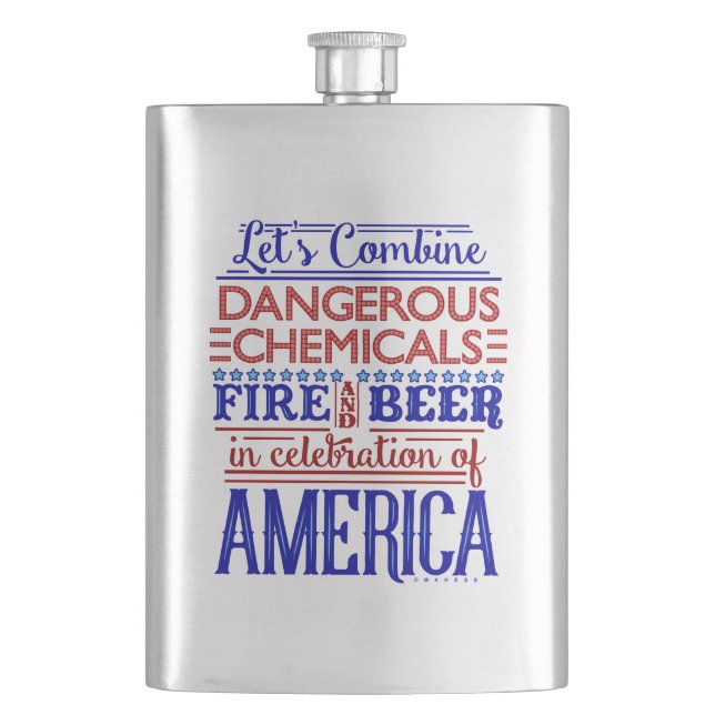 Funny 4th of July Beer Drinking Fireworks Joke Hip Flask (Front)