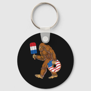 Funny 4th Of July Bigfoot Sasquatch American Flag Key Ring