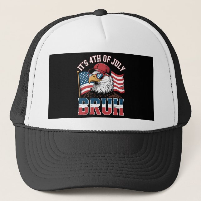 Funny 4th of July Bruh Patriotic Eagle Trucker Hat (Front)